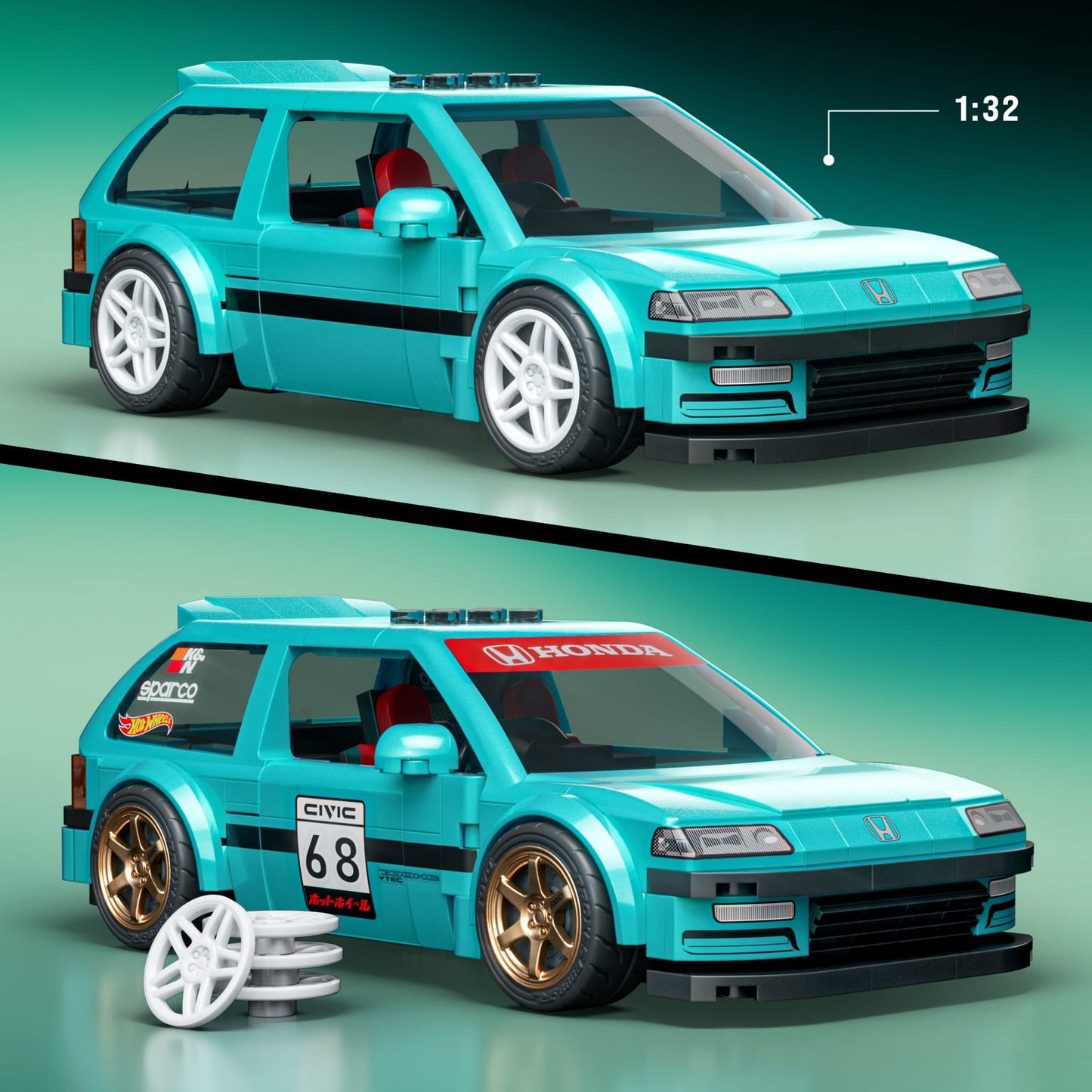 Mattel Brick Shop Hot Wheels Custom '90 Honda Civic EF Building Set
