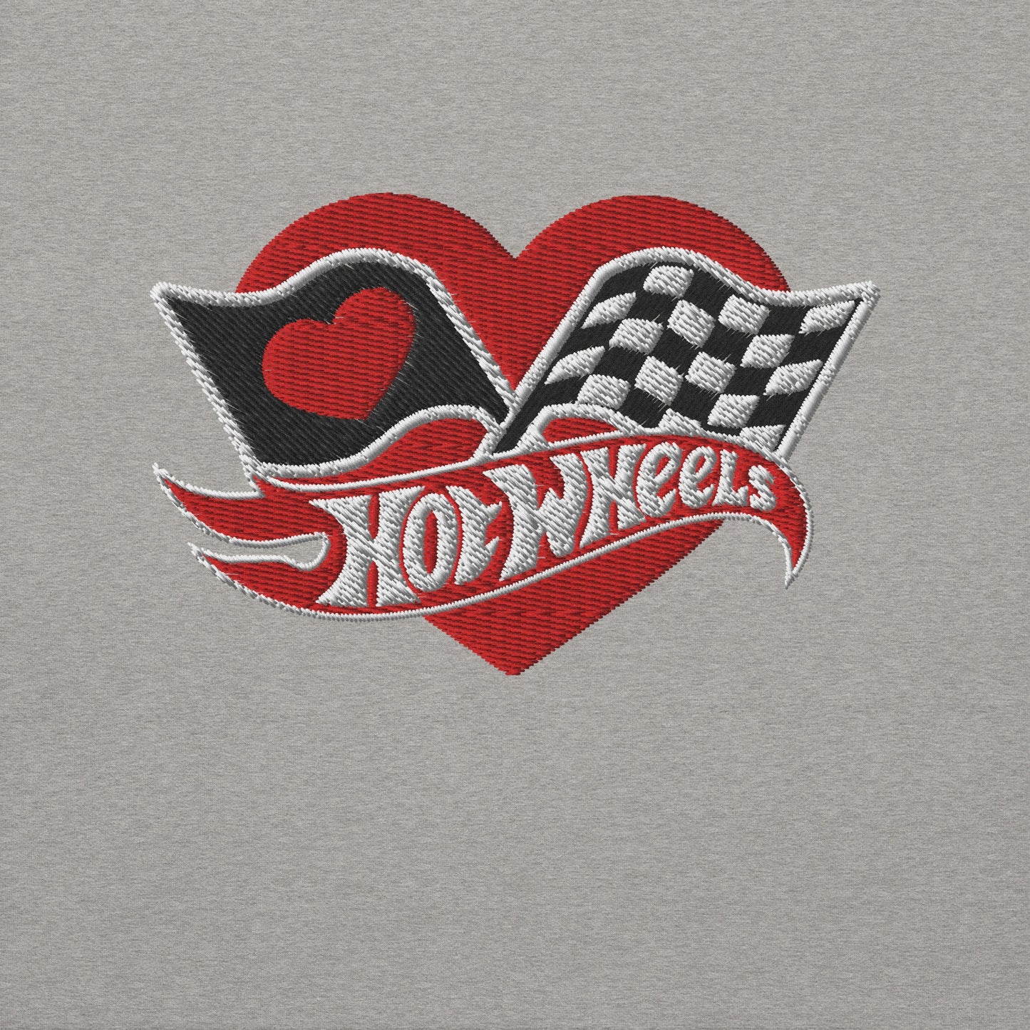 Hot Wheels Checkered Hearts Embroidered Gray Sweatshirt