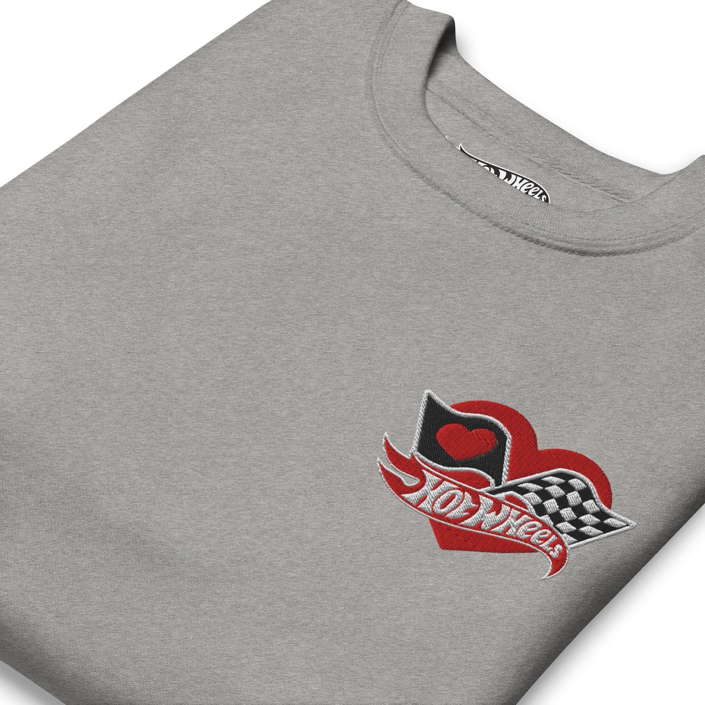 Hot Wheels Checkered Hearts Embroidered Gray Sweatshirt