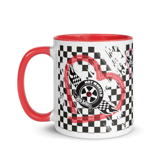 Hot Wheels Checkered Hearts White Mug